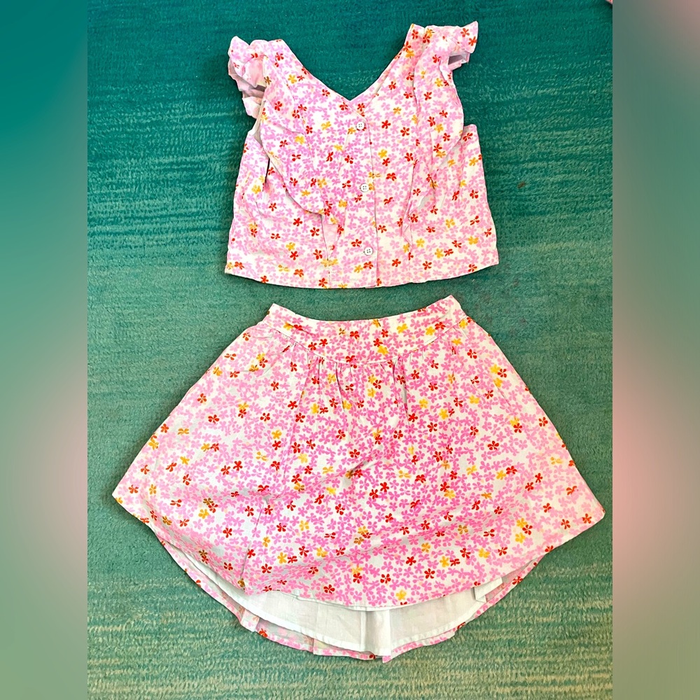 Tea Girl’s Flower Pattern Shirt and Skirt Set